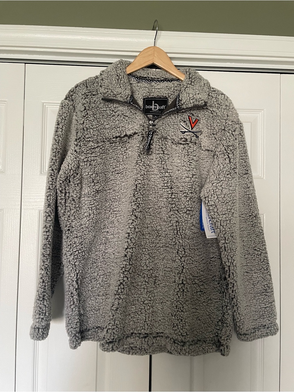 Boxercraft Gray Sherpa Pullover with Orange and Navy Virginia V Patch